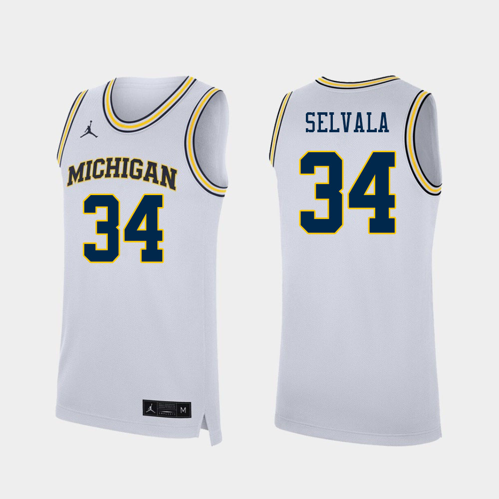 Men #34 Jackson Selvala Michigan Wolverines College Basketball Jerseys Sale-White